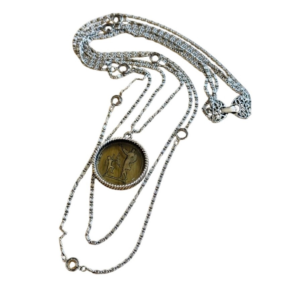 Goldette Necklace VtG Victorian Style Cupid Glass Intaglio Open Bezel Crystal
